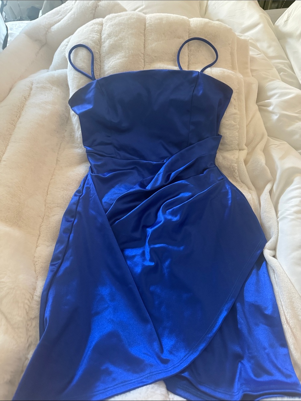 Windsor Royal Blue Satin Spaghetti-Strap Mini Dress